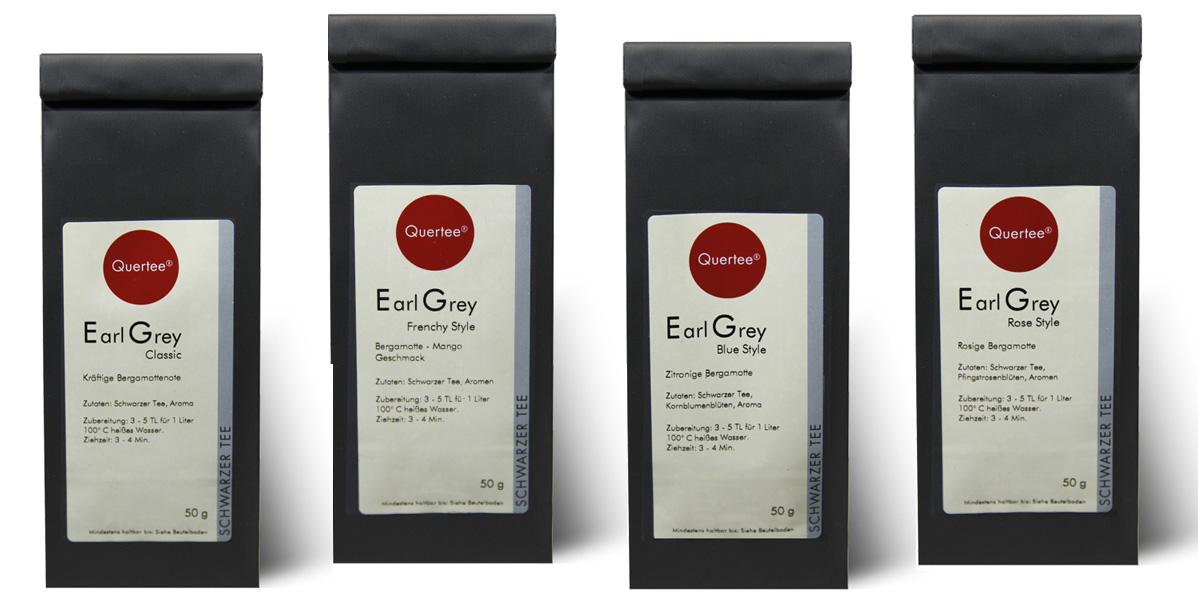 Probierset Earl Grey Tee Quertee Nr. 21 - Earl Gey als Classic Style, Blue Style, Frenchy Style & Rose Style